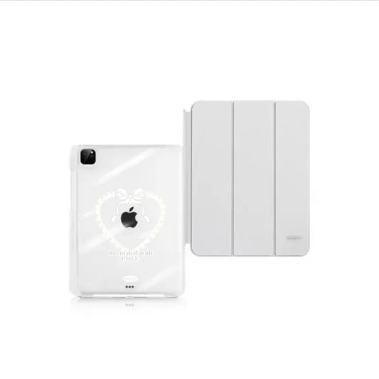 【導軌式可拆蓋】Recorded with LOVE｜霧霾灰三摺式不發黃背板iPad 保護套