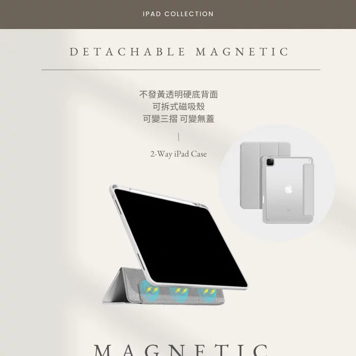 【可拆式磁吸兩用】三摺式不發黃背板iPad 保護套