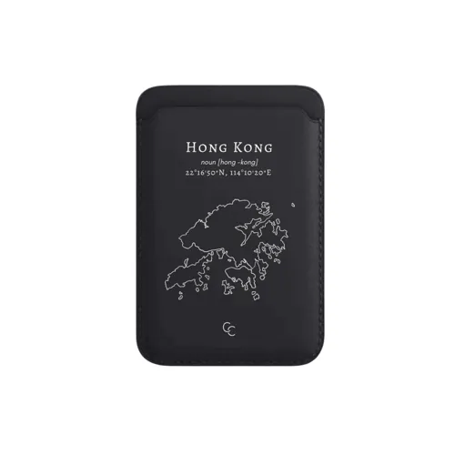 【Hong Kong 手繪地圖系列】MagSafe 黑色超強磁吸皮革卡套