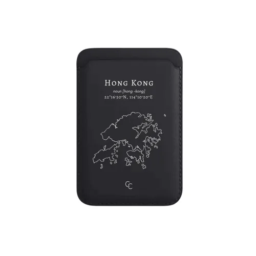 【Hong Kong 手繪地圖系列】MagSafe 黑色超強磁吸皮革卡套