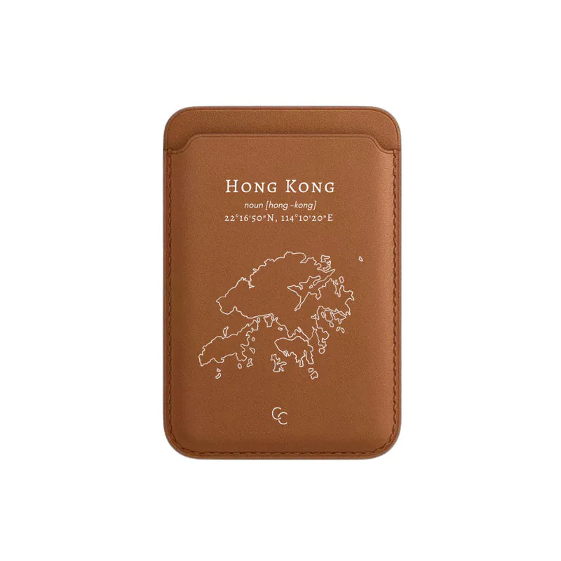【Hong Kong 手繪地圖系列】MagSafe 啡色超強磁吸皮革卡套