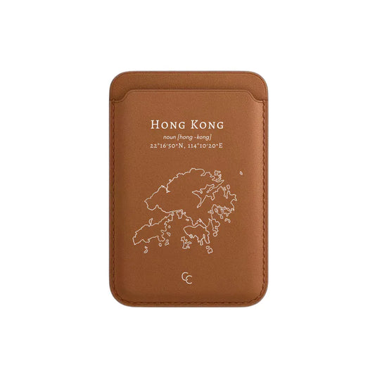 【Hong Kong 手繪地圖系列】MagSafe 啡色超強磁吸皮革卡套