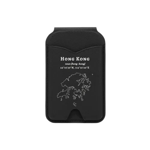 【Hong Kong 手繪地圖系列】MagSafe 黑色轉軸鏡子支架皮革卡套三合一