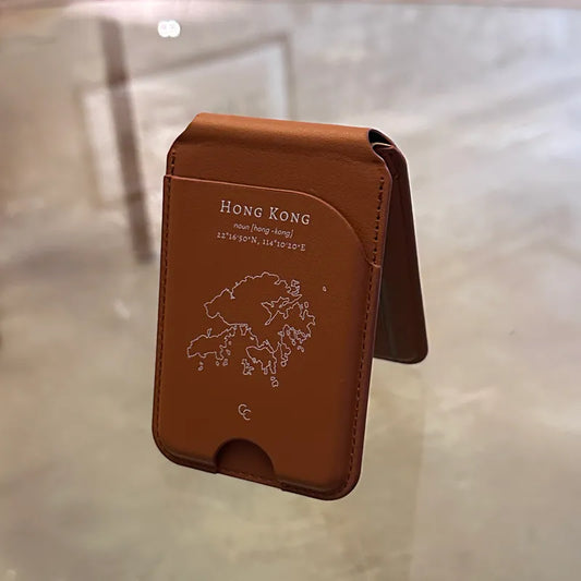 【Hong Kong 手繪地圖系列】MagSafe 啡色轉軸支架卡套二合一