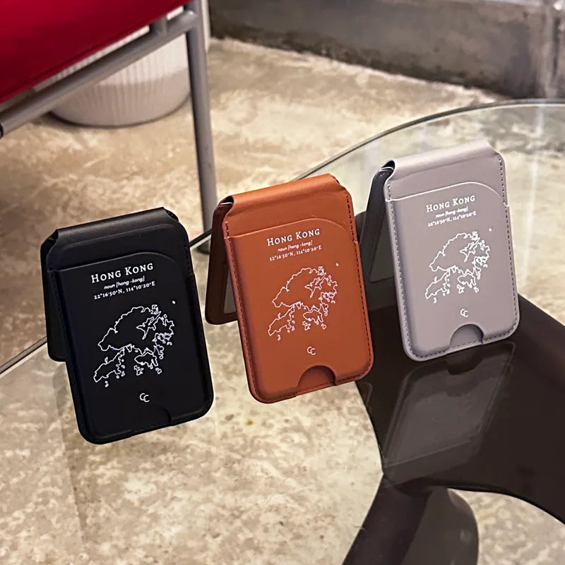 【Hong Kong 手繪地圖系列】MagSafe 啡色轉軸支架卡套二合一