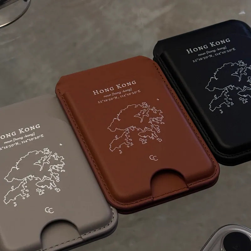 【Hong Kong 手繪地圖系列】MagSafe 啡色轉軸支架卡套二合一