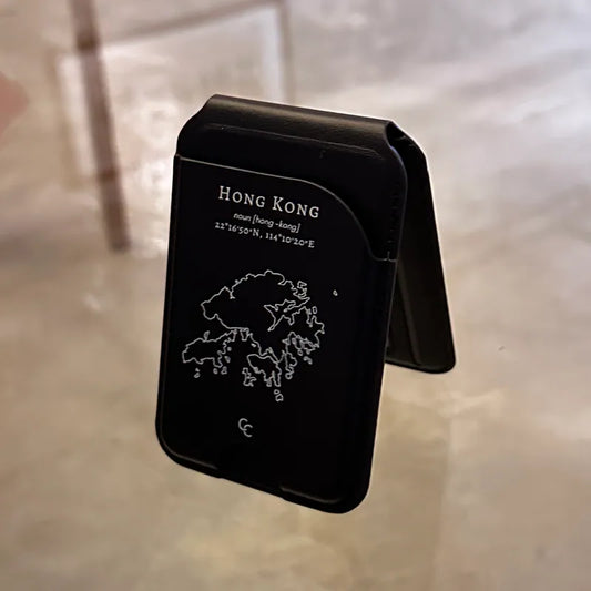 【Hong Kong 手繪地圖系列】MagSafe 黑色轉軸支架卡套二合一