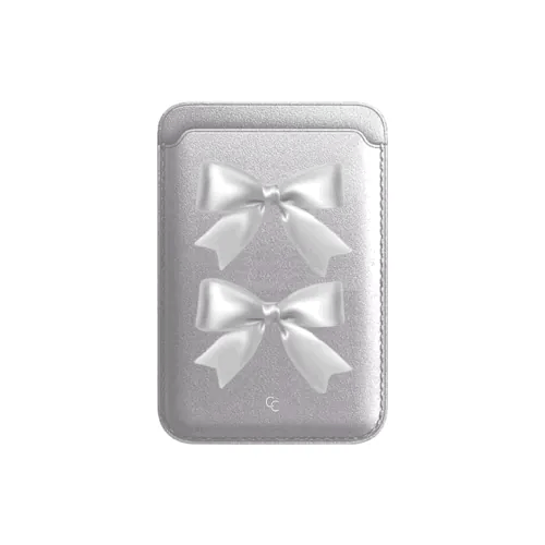 銀色雙蝴蝶結｜MagSafe 超強磁吸皮革卡套