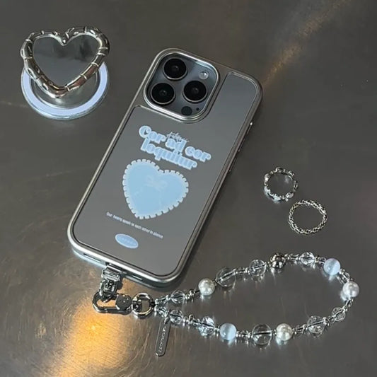 【全手工】銀扣白水晶貓眼石串珠手腕掛繩連透明夾片