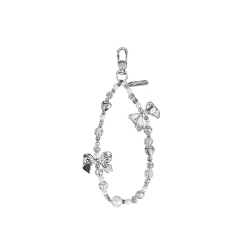 【全手工】銀扣蝴蝶結串珠手腕掛繩連透明夾片