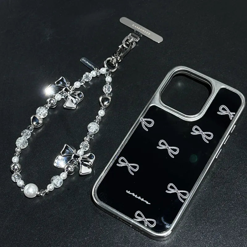 【全手工】銀扣蝴蝶結串珠手腕掛繩連透明夾片