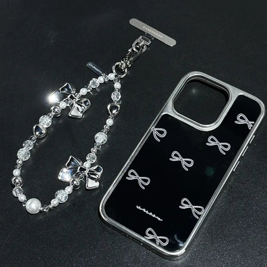 【全手工】銀扣蝴蝶結串珠手腕掛繩連透明夾片