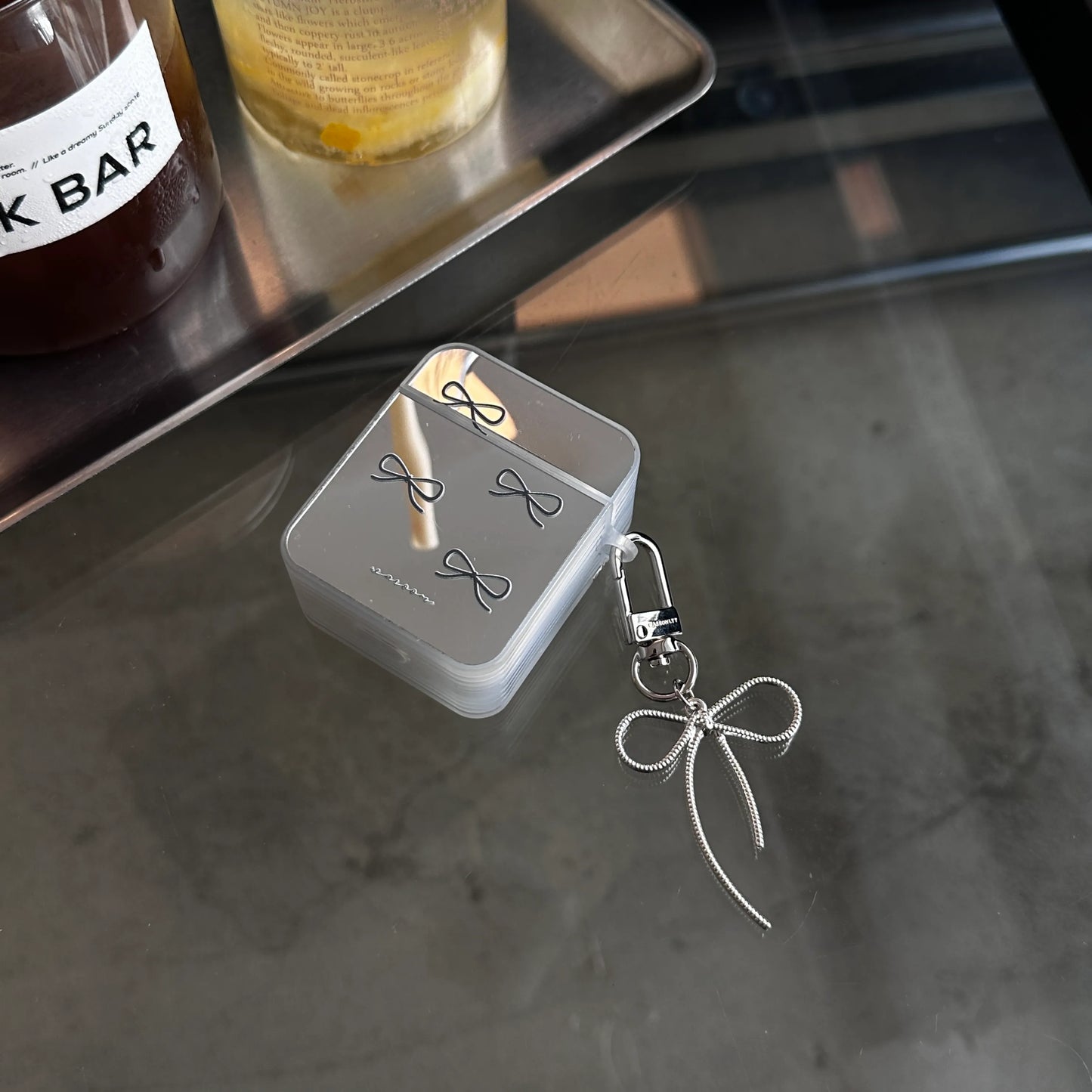 銀色長短蝴蝶結鎖匙扣/AirPods 掛飾