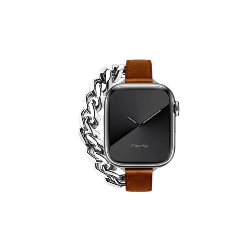 皮革拼金屬鏈雙圈Apple Watch 錶帶