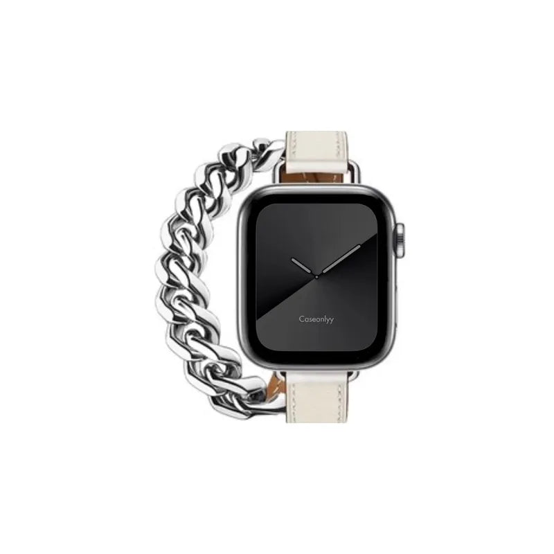 皮革拼金屬鏈雙圈Apple Watch 錶帶