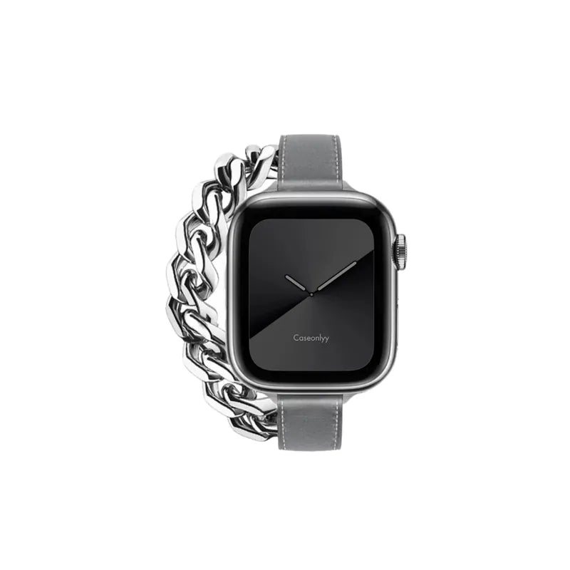 皮革拼金屬鏈雙圈Apple Watch 錶帶