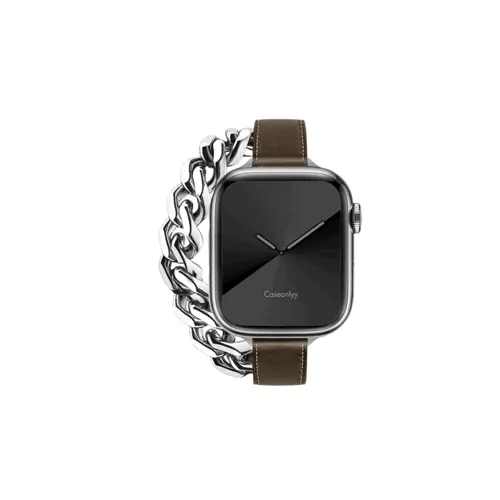 皮革拼金屬鏈雙圈Apple Watch 錶帶