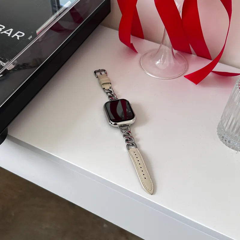 古巴鏈拼接真皮Apple Watch 錶帶