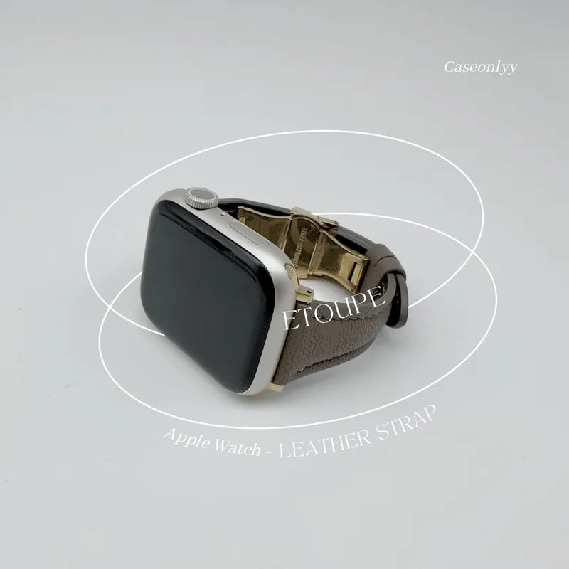 大象灰真羊皮Apple Watch 蝴蝶扣錶帶