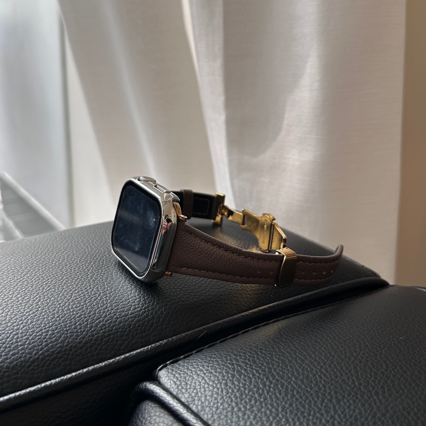 大象灰真羊皮Apple Watch 蝴蝶扣錶帶