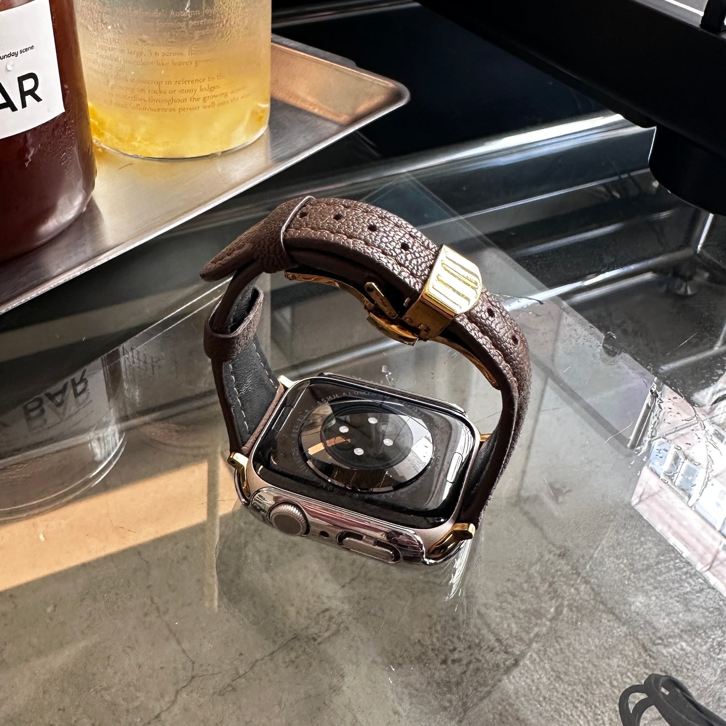大象灰真羊皮Apple Watch 蝴蝶扣錶帶