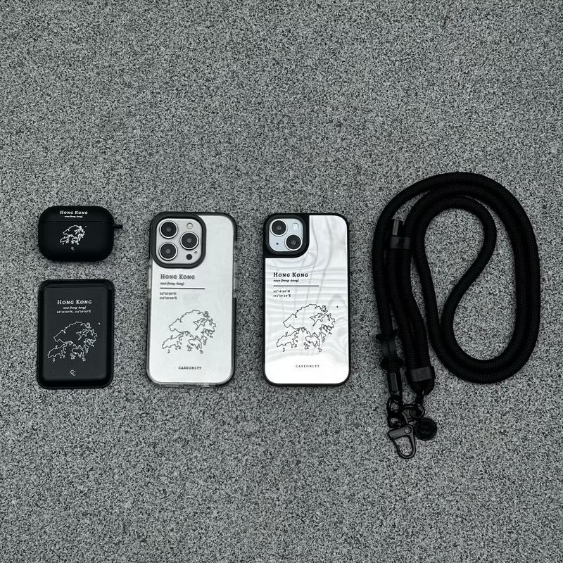 【Hong Kong 手繪地圖系列】MagSafe 黑色超強磁吸皮革卡套