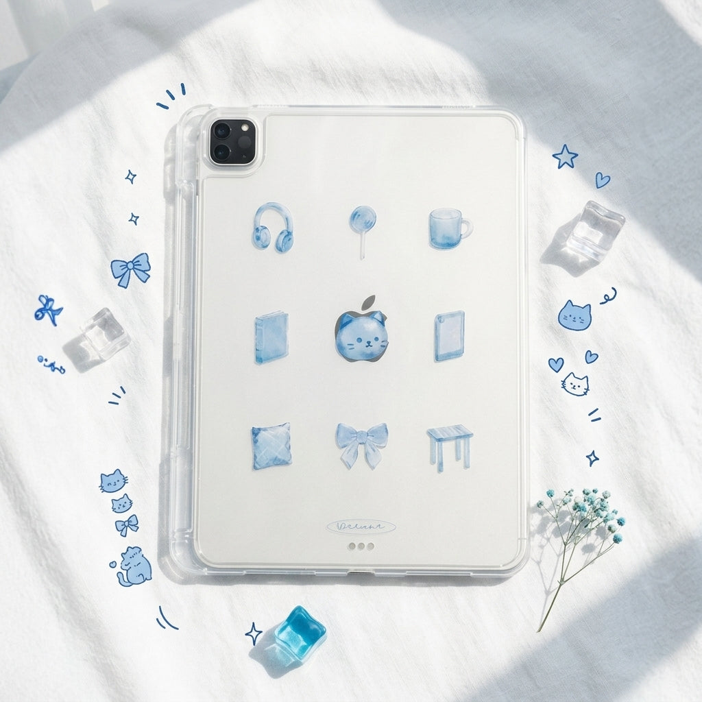 【導軌式可拆蓋】My Cozy Grid｜清水藍三摺式不發黃背板iPad 保護套