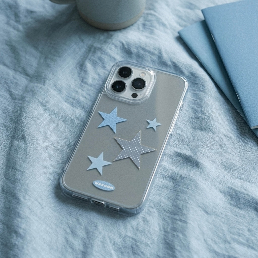 Azure Stars｜加厚防摔金屬按鈕透明框鏡面手機保護殼