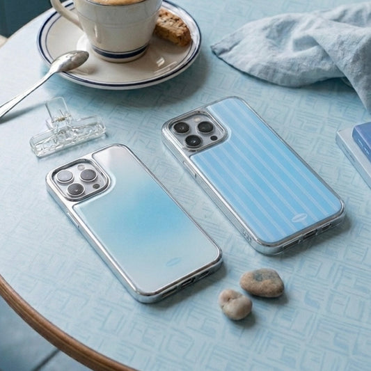 Misty Blue Lace｜韓國電鍍銀框滴膠手機保護殼