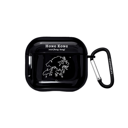 【Hong Kong 手繪地圖系列】分體式黑色光面AirPods 保護硬殼