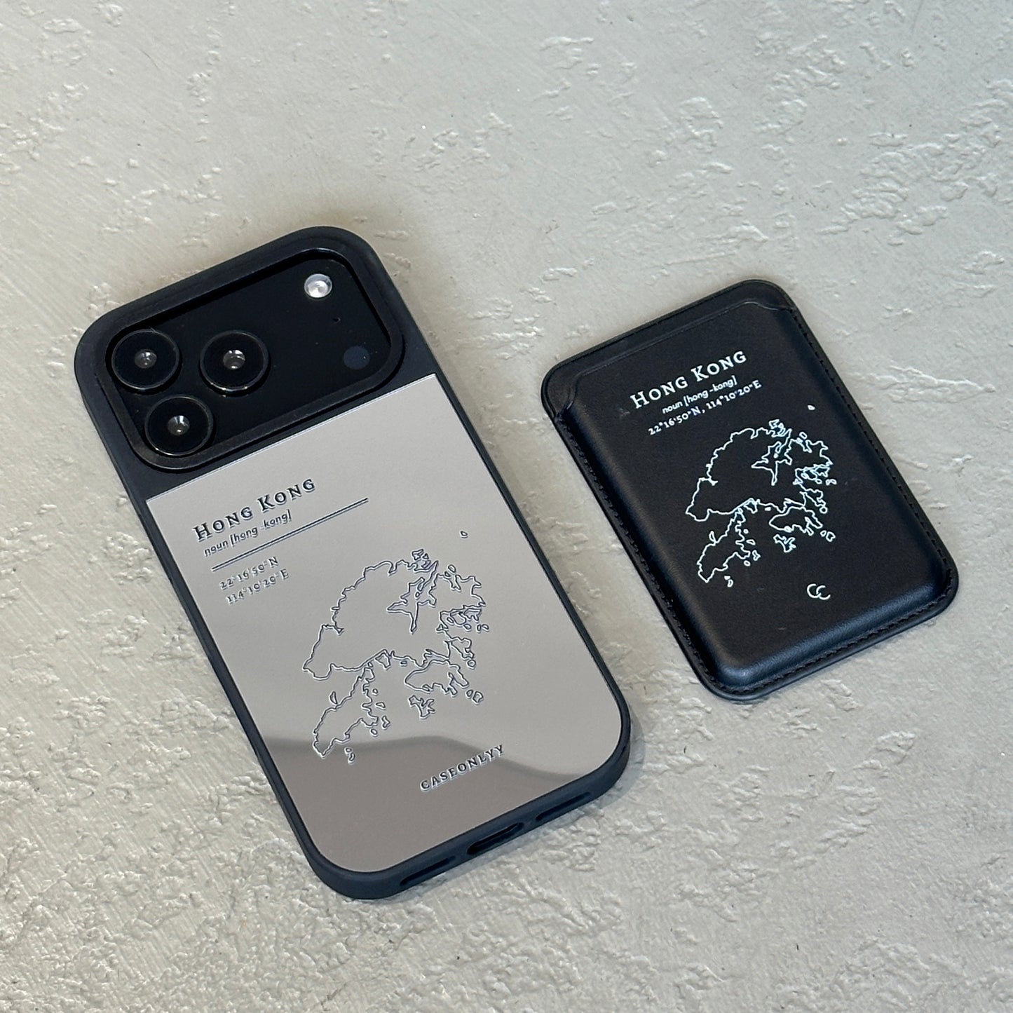 【Hong Kong 手繪地圖系列】MagSafe 黑色超強磁吸皮革卡套