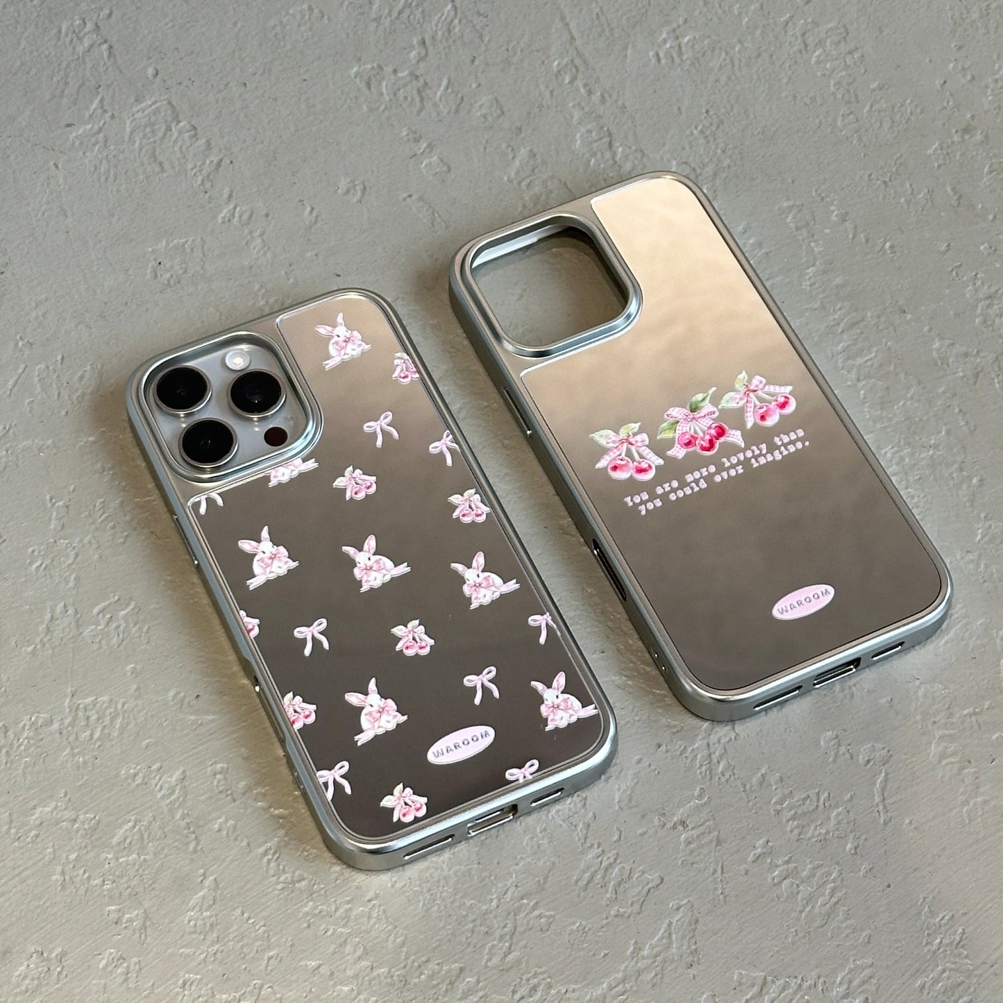 Bunny Bow｜銀色電鍍框鏡面手機保護殼