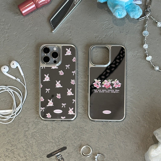 Sweet Cherry｜銀色電鍍框鏡面手機保護殼