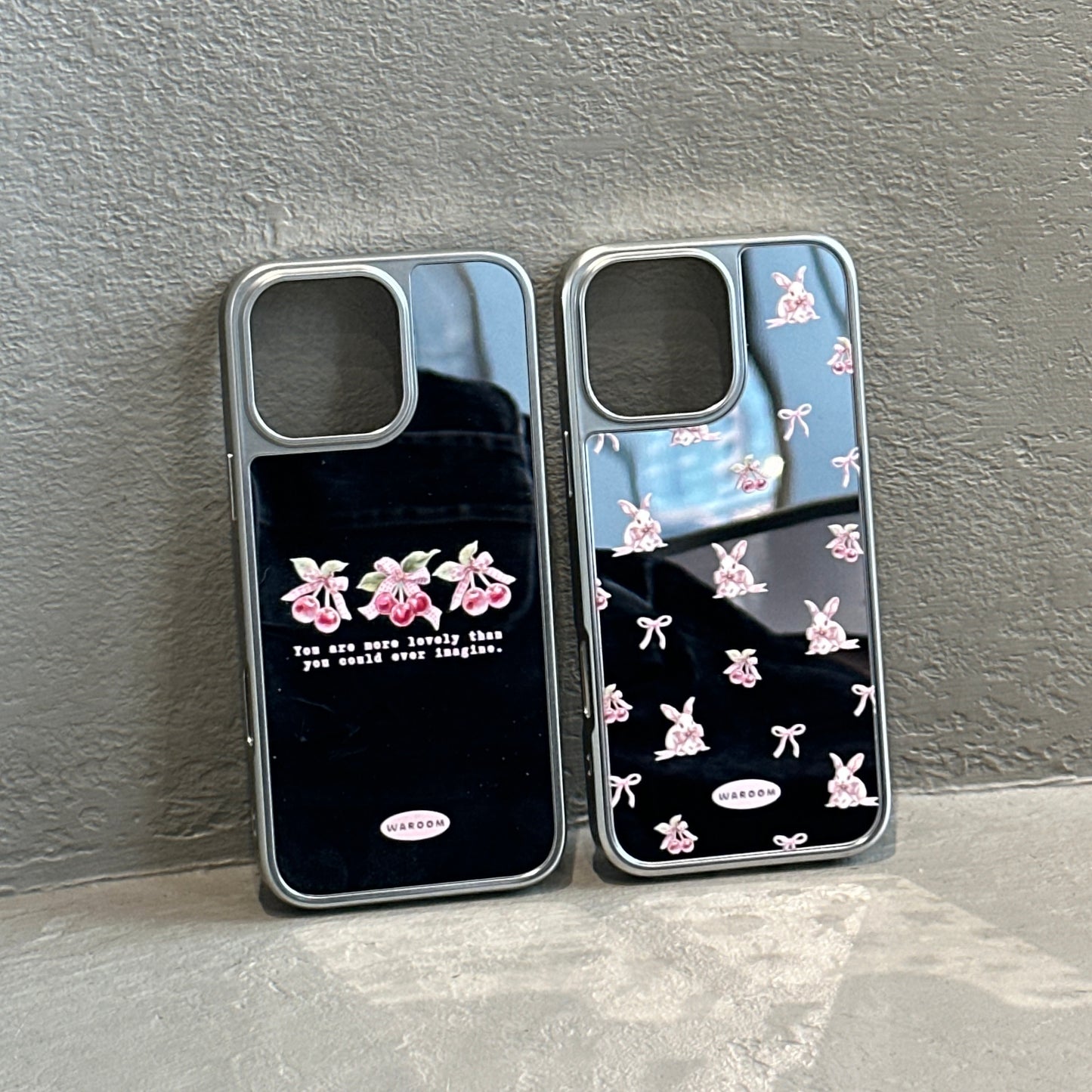 Sweet Cherry｜銀色電鍍框鏡面手機保護殼