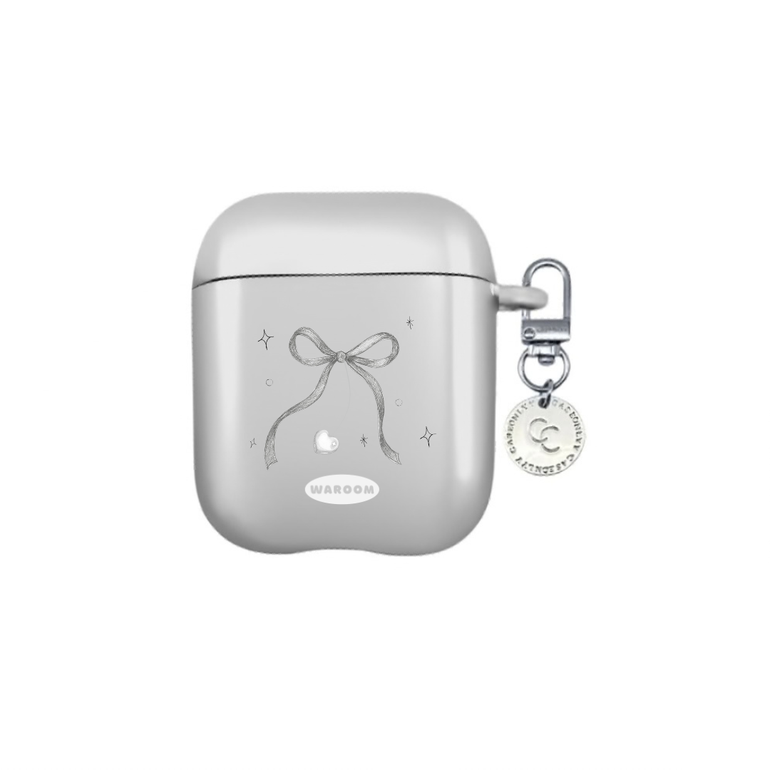 Sketch Ribbon Bow｜銀色電鍍霧面AirPods 保護殼